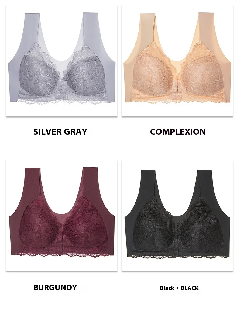 Cross-Border Ladies Seamless Thin Bra Large Size Front Opening Buckle Sexy Lace Steel Ring Back Customizable Cup Wholesale