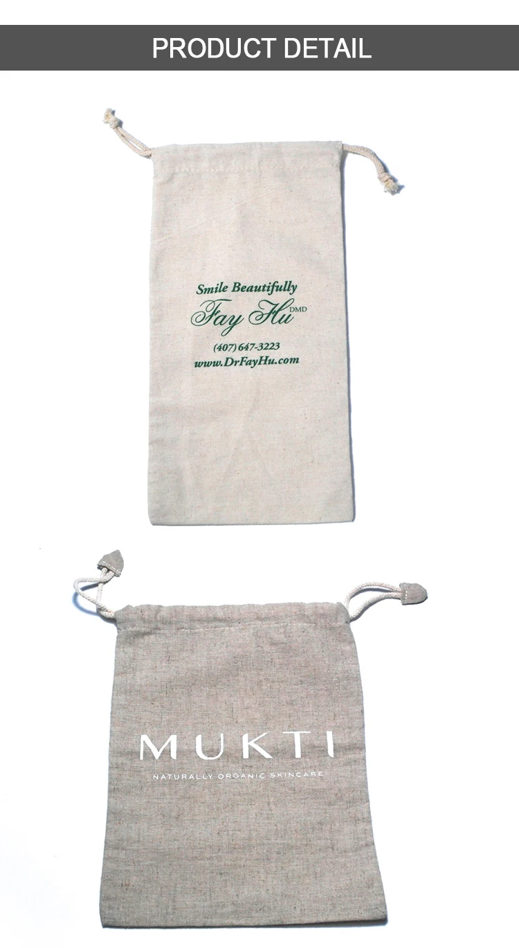 Recycled Custom Cotton Dust Pouch Organic Jewelry Pouch Cotton