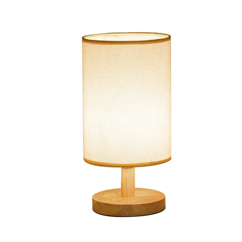 Biumart Minimalist Japanese Style Table Lamp With Fabric Shade Solid