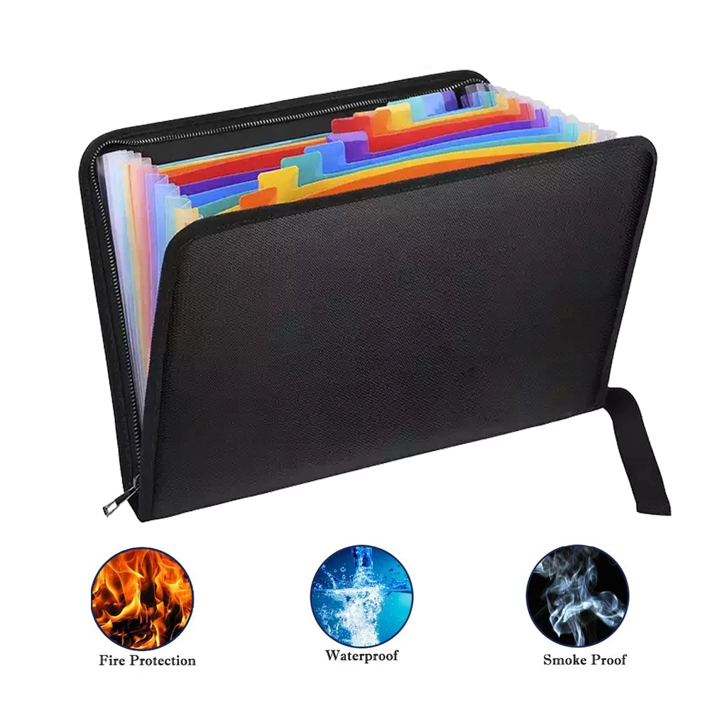 A4 Expanding File Folder Fireproof Document Bag Portable Rainbow