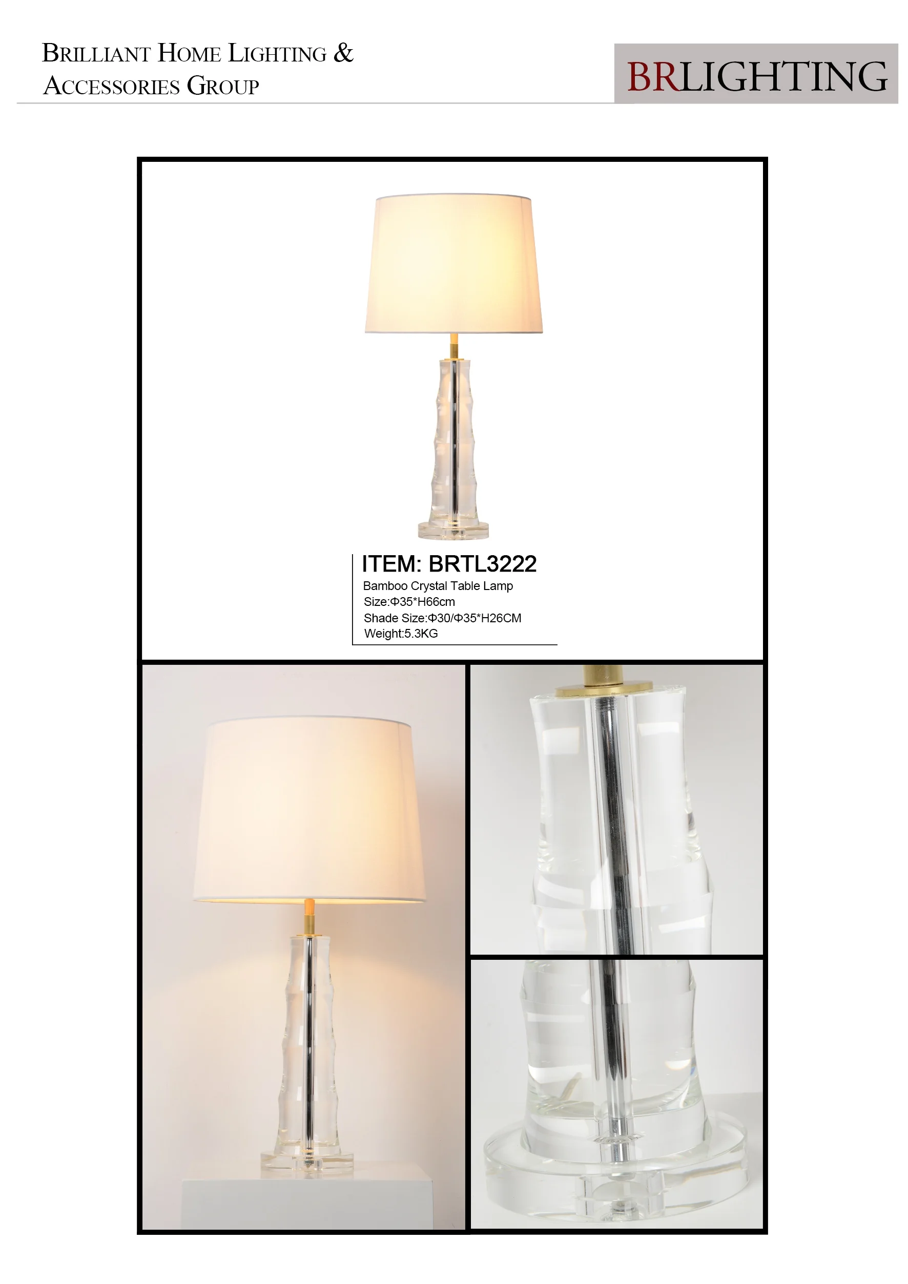 Modern Bamboo Bedside Lamp with Clear Natural Round Fabric Shade Crystal Table Lamp for Decor Lighting