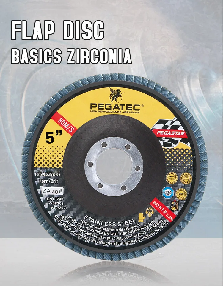 125mm Pegatec Zirconia Abrasive Flap Disc for Stainless Steel - T27 ...