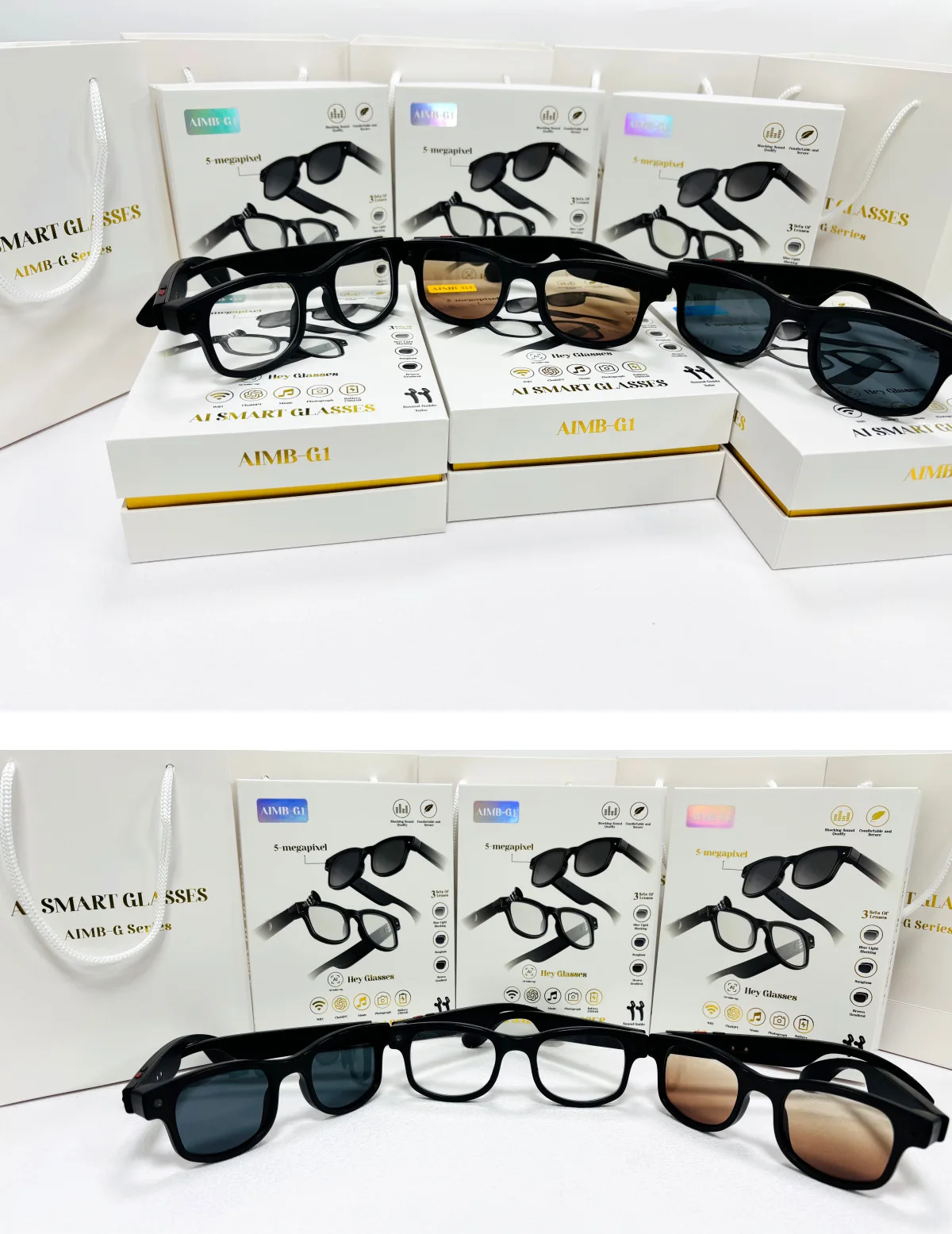 Aimb-G1智能眼镜跨境流行防蓝光镜头蓝牙通话AI语音助手照片智能穿戴