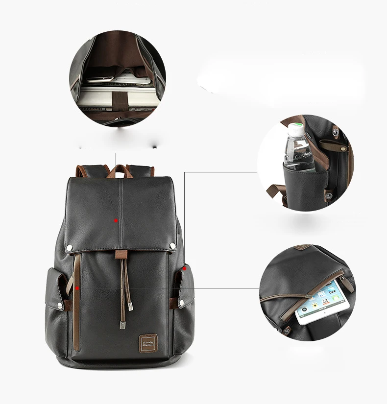 Waterproof School Bag Men Leather Backpack Black Travelling Backpack