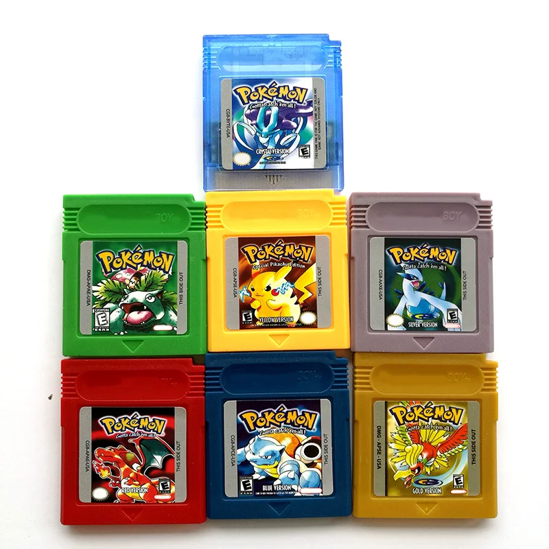 

In Stock Yellow Red Gold Green Blue Silver Crystal Version Gameboy GBC pokemon trading cards