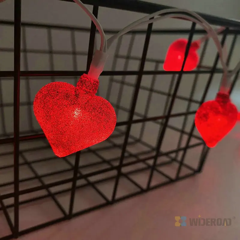 Red glitter heart shape LED string lights