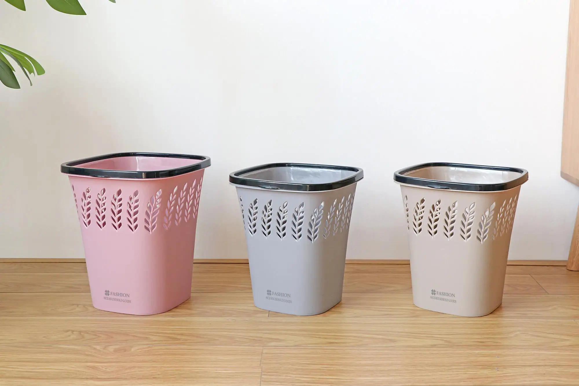 室内家用空心小麦装饰图案纸垃圾桶无帽塑料垃圾桶