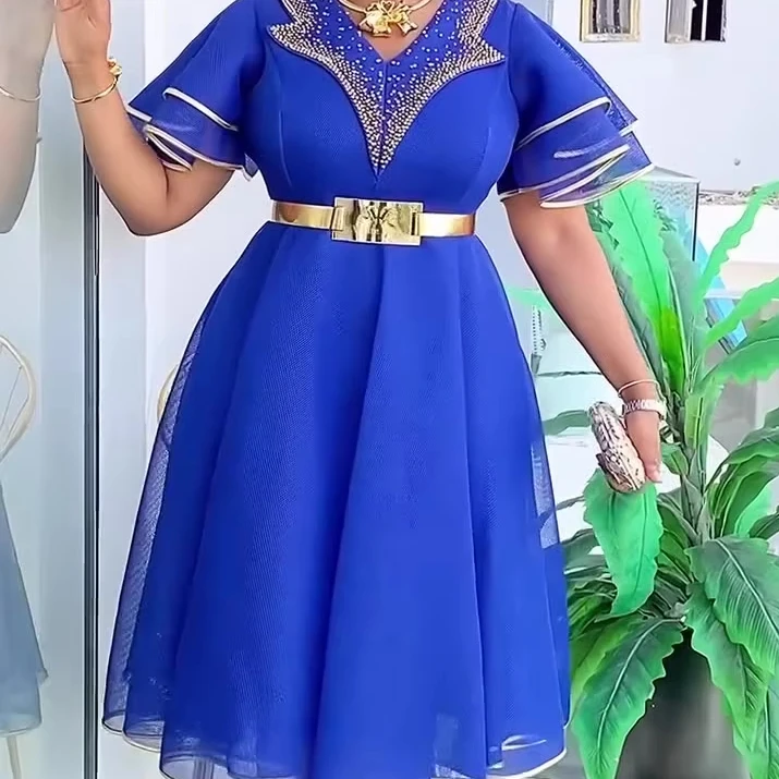 blue dress gold belt Royal A-line Midi Beaded Embellishment Elegant Polyester Party Outfit Embroidery Summer Layered Flare jump_cart_hold_2025 self-portrait - Black Sequin Size:46 Short Jacket Champagne sequin bodice with