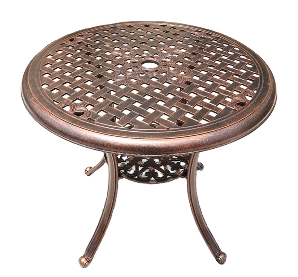 Outdoor Cast Aluminum Coffee Table Courtyard Furniture With Sunshade Hole Garden Cast Aluminum