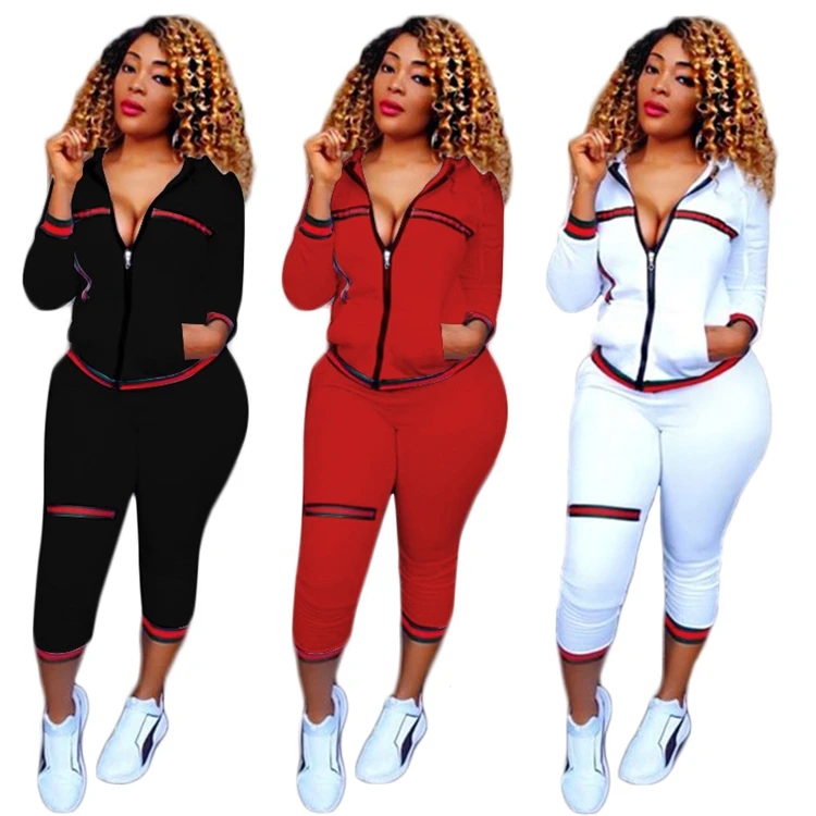 C3211 2019 women winter clothing solid color solid color patchwork two piece hoodies set women tracksuit set Christmas clothing