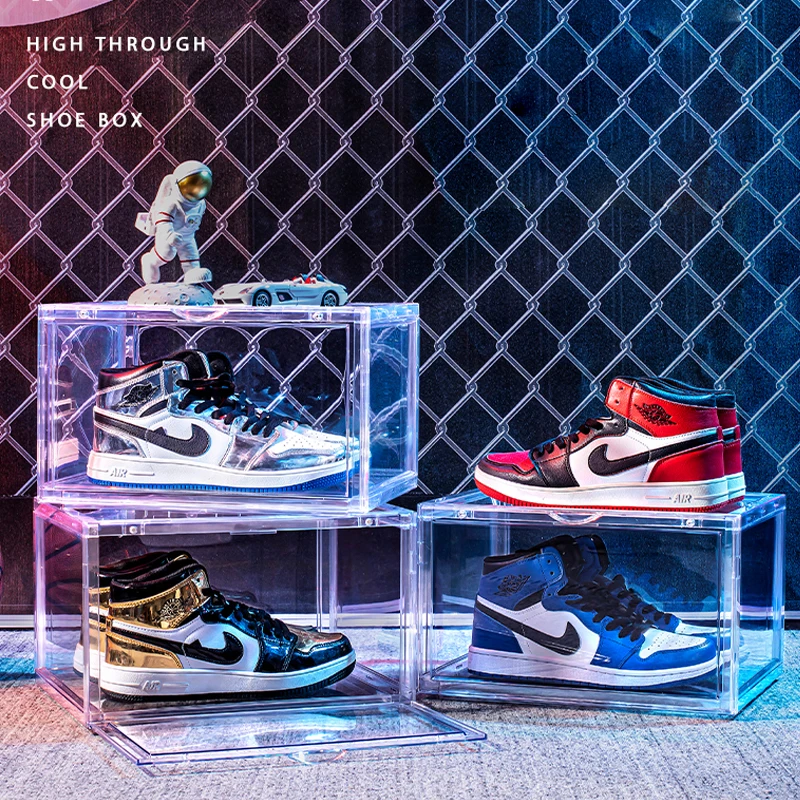 Custom Clear Acrylic Show box Sneaker organizer Shelf Boxes Racks Stand Storage Shoes Display Case with logo