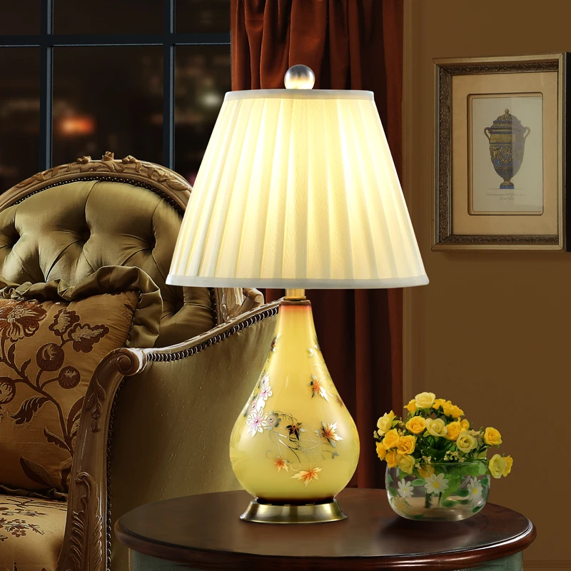 desk light Marble lamp gold metal table lamp Beige cloth cover living room bedroom study table lamp