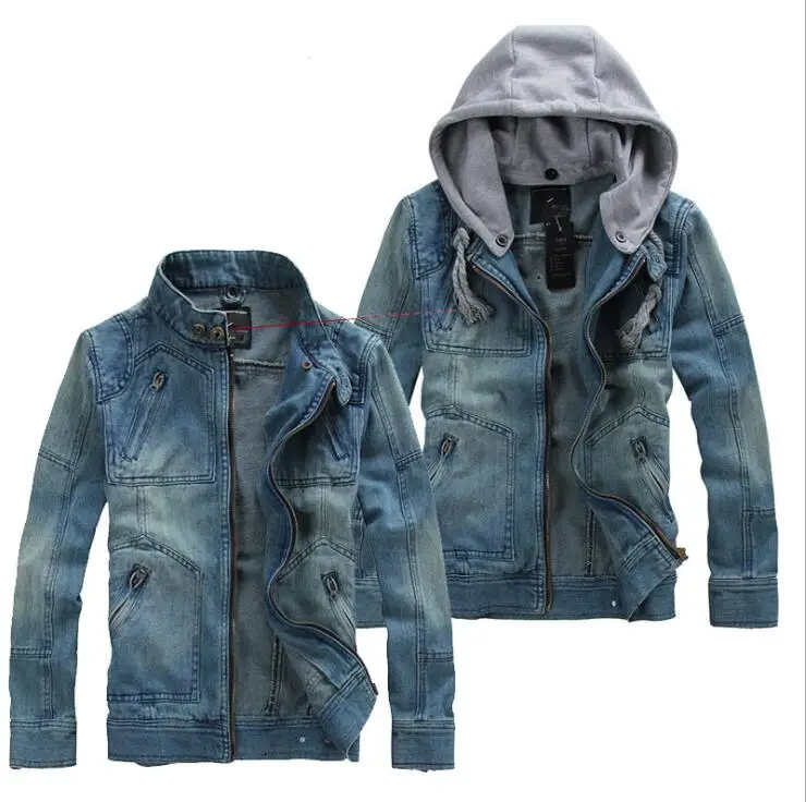 men's denim jacket hooded long sleeve hoodie