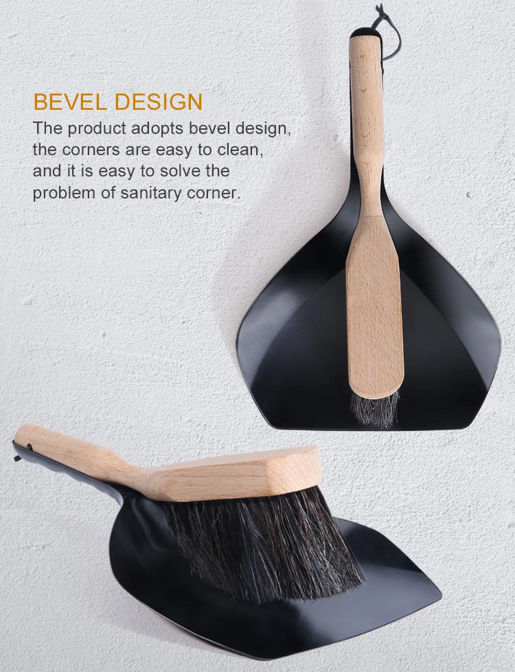 Masthome Metal Short Handle Cleaning Dustpan With Wooden Handle Brush