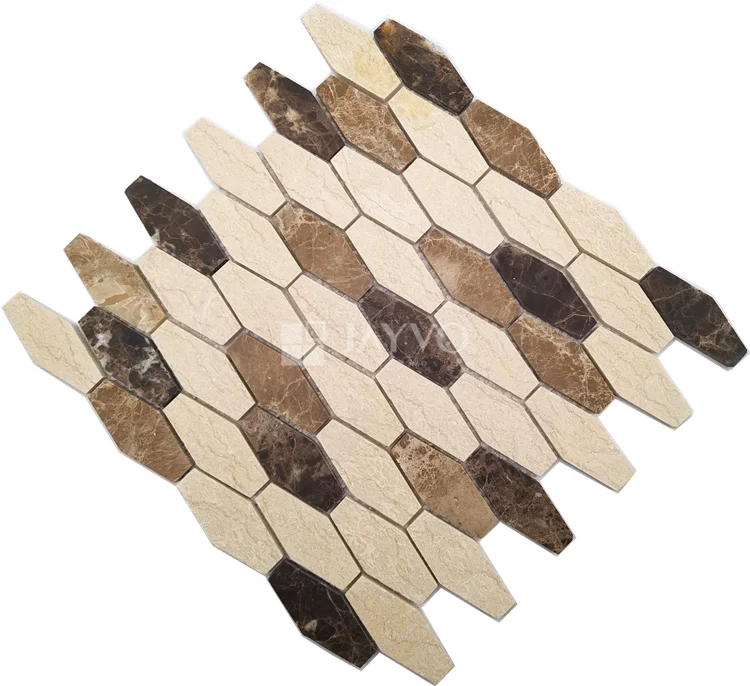 Diamond Shaped Natural Marble Mosaic Brown and Beige Wall and Floor Tile Mosaic Wholesale Price