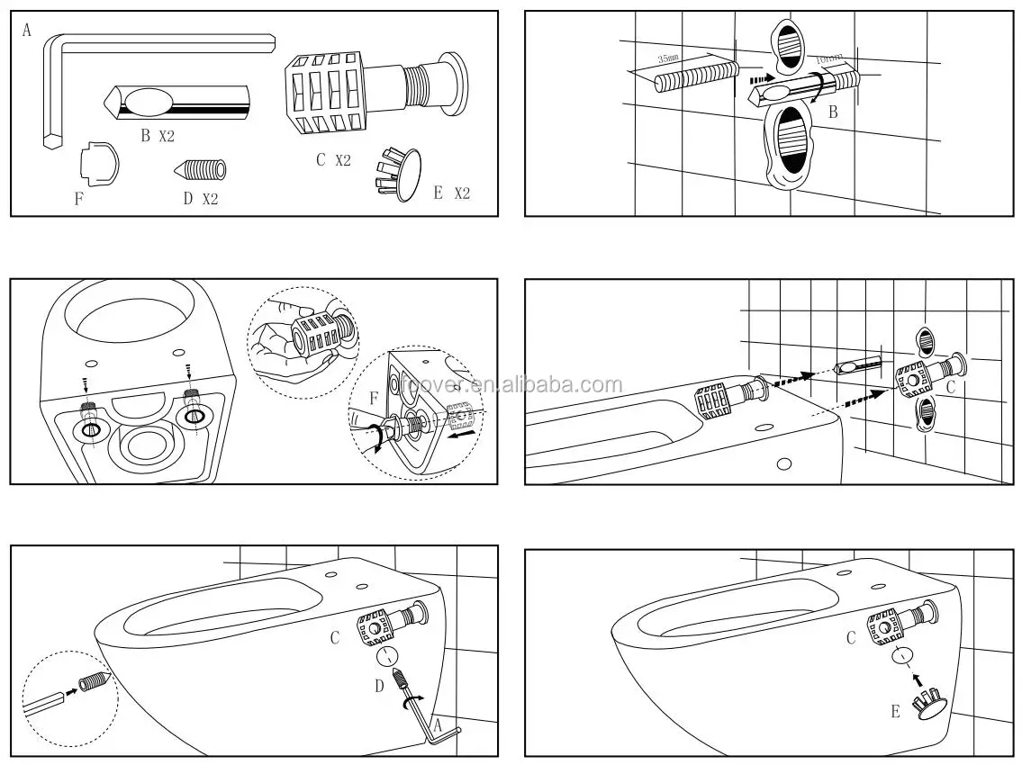 Wall Mounted Toilet Fixation Kit Wall Hung Toilet Installation Bolt