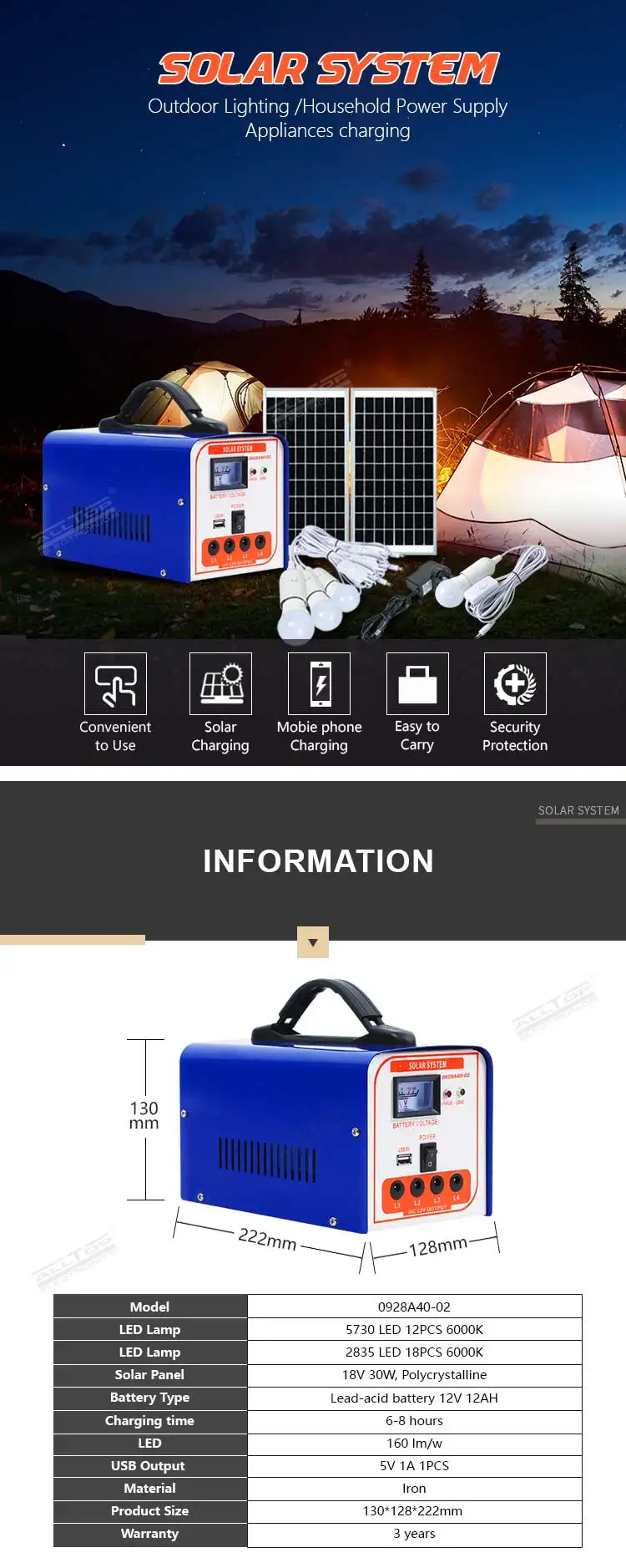 Portable Off-grid Mini home solar light kits DC/AC 40w solar panel power system with USB charger