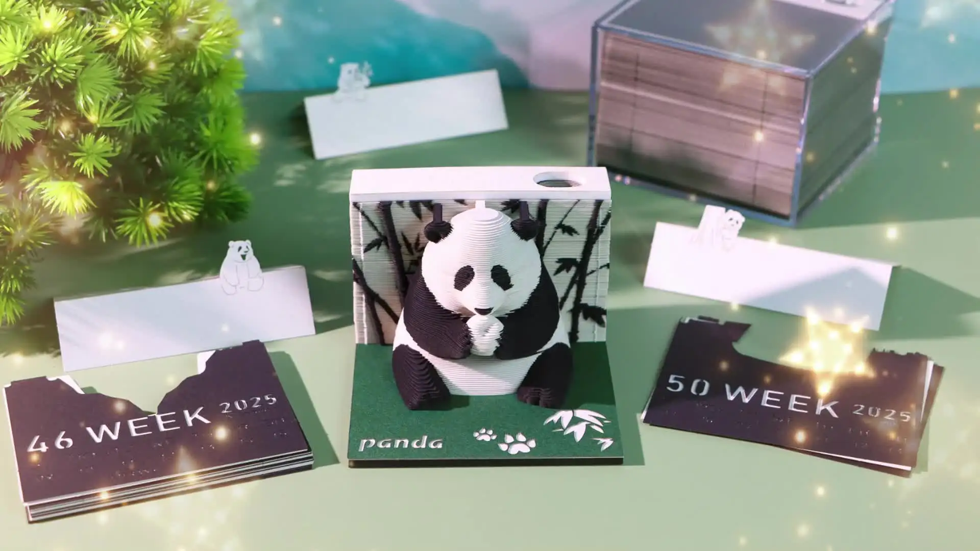 Panda 3D Notepad Cube - 2025 Calendar with Custom Logo