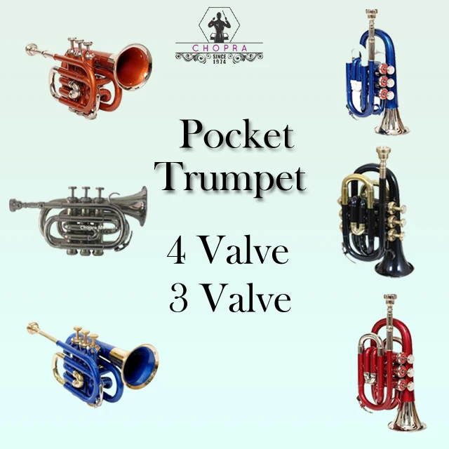 
Pocket Trumpet Bb Pro 3 Valve and 4 Valve Pro Painted Copper Color with Mouth Piece With Case 