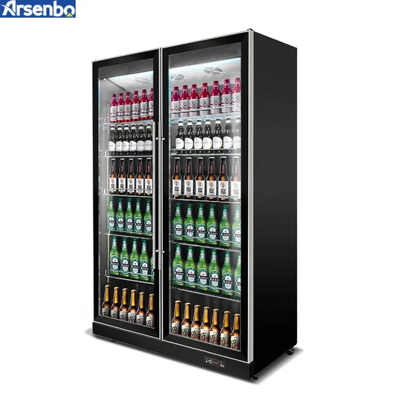 Arsenbo Commercial Vertical Beer Display Cooler Supermarket Double Door