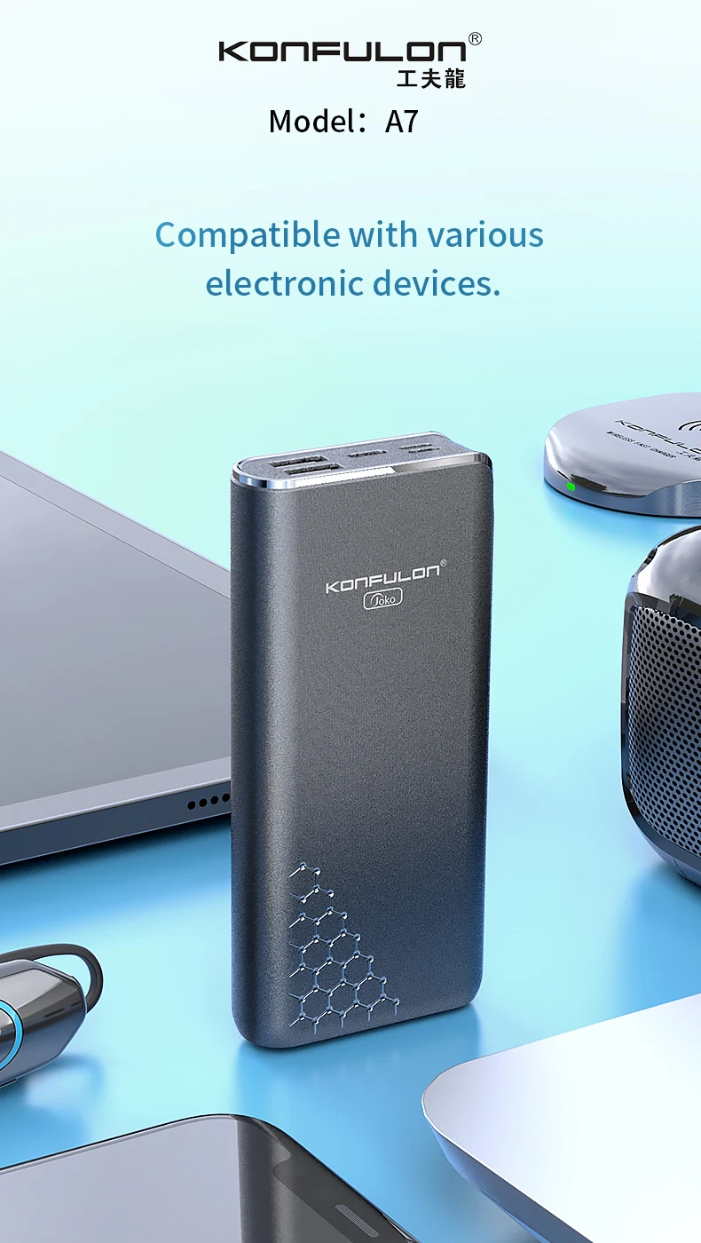 Konfulon Portable 3 Input Ports Power Bank 20000mAh High Capacity Thin Slim Small - ANKUX.COM