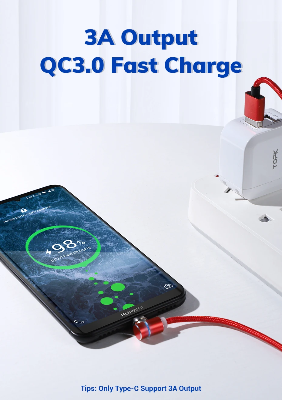 TOPK 5 A 3In 1 Usb Charging Cable 540 Degree Rotate Flexible Magnetic Usb Phone Cable - ANKUX.COM