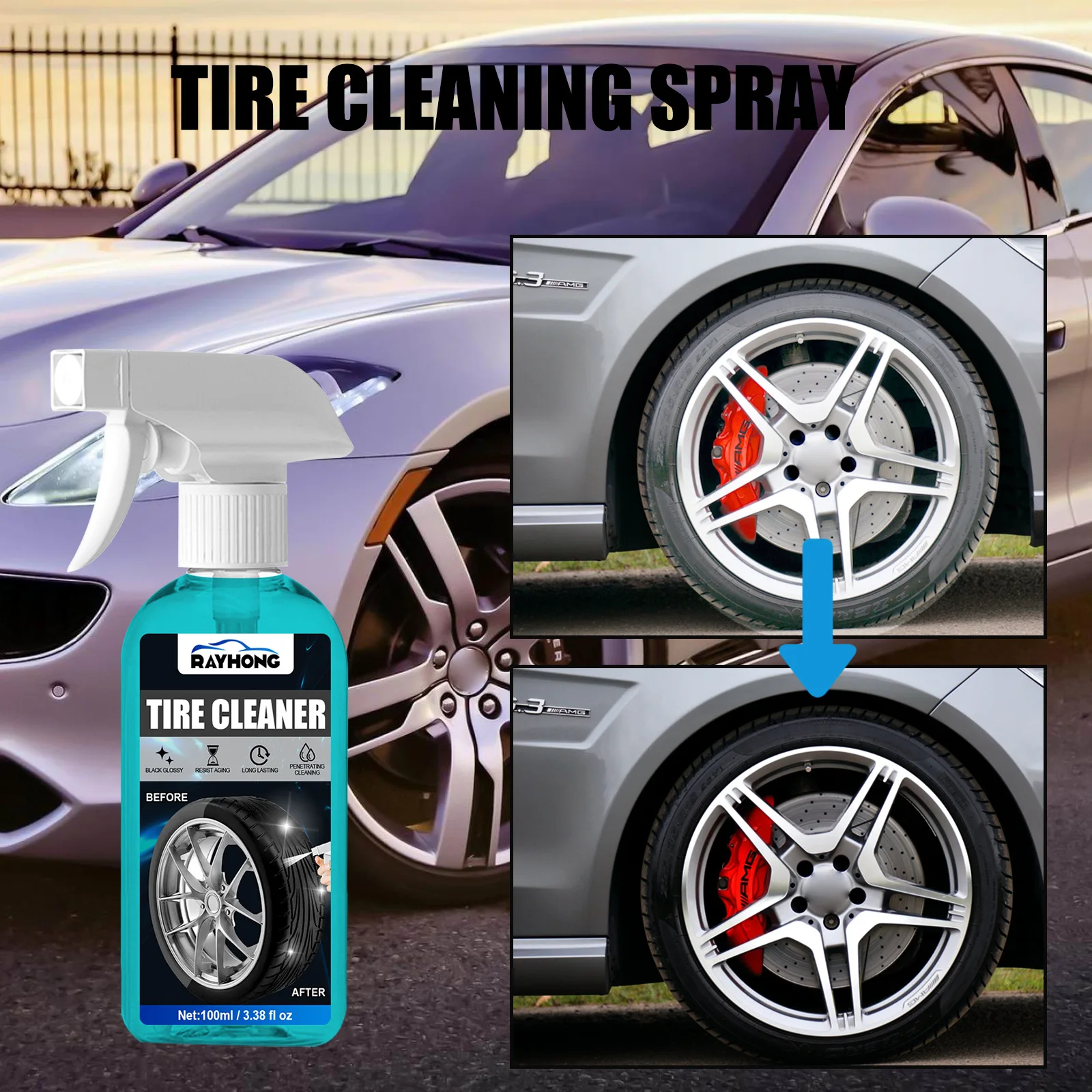 Rayhong Tire Black Spray Refreshing Tire Shine Car Care Polish