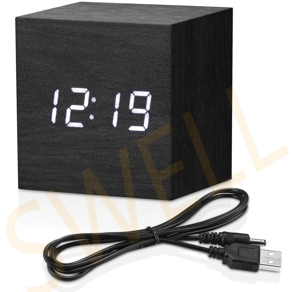 Wholesale Calendar Sound Control Qi Cheap Wake Up Light Clocks Alarm Led Digital Wooden Clock