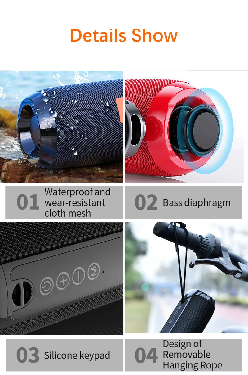 TG117 Portable Bluetooths Speaker 20w Wireless Bass Column Waterproof USB Speakers Support AUX TF Subwoofer Loudspeaker - ANKUX.COM