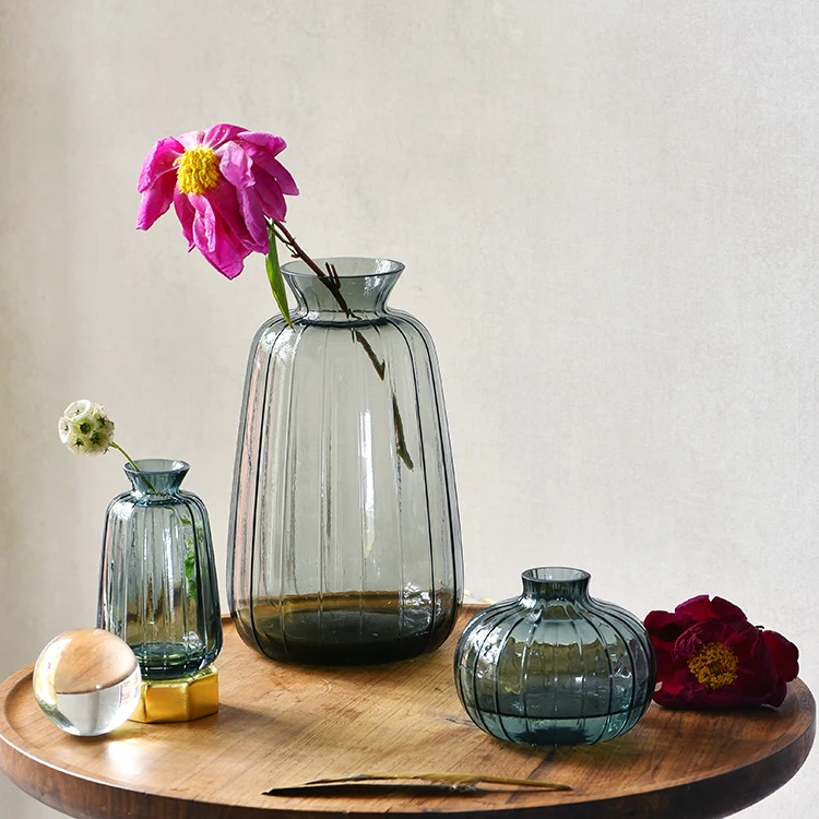 Bixuan Vases Teal Glass Single Flower Arrangement Mini Bud Vase Ripple