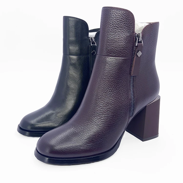 
Hot Sale Cheap Excellent Quality Ladies Boots Zipper Up Black Leather Shoes for Women 