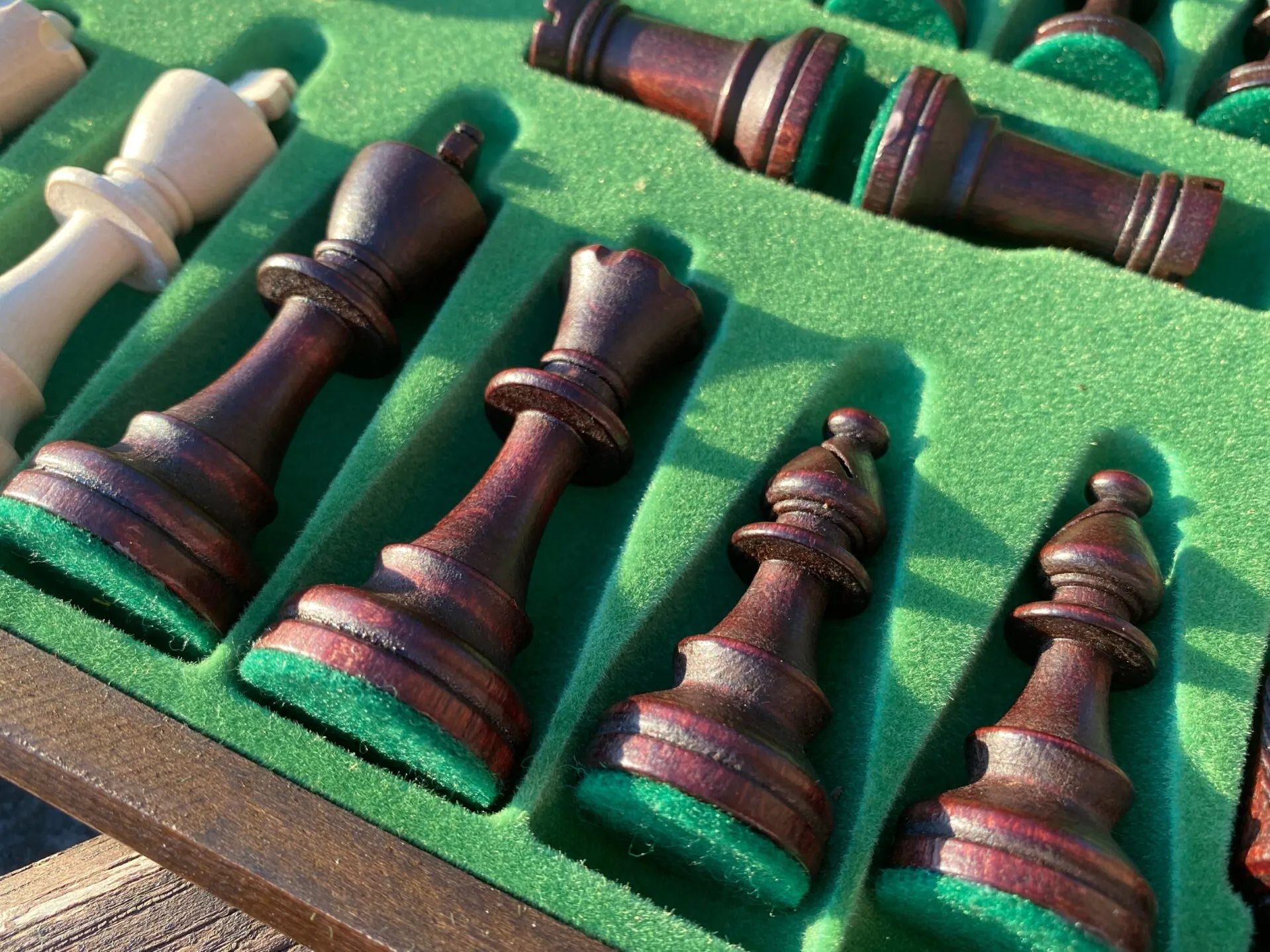 Wooden Chess Set Folding Large Board With 34 Chess Pieces Interior For Storage Portable