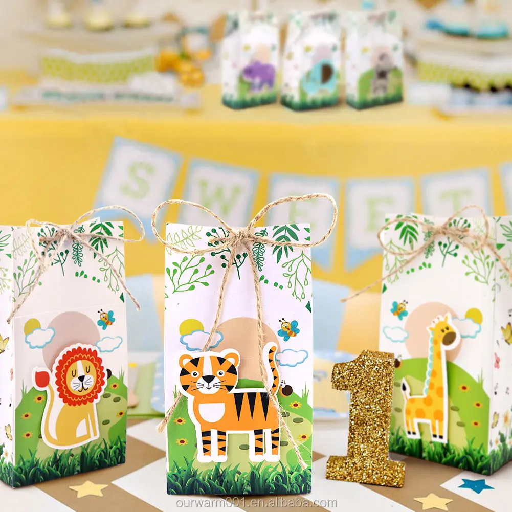 12x Safari Animals Paper Gift Bag Woodland Birthday Party Candy Treat Gift Bags