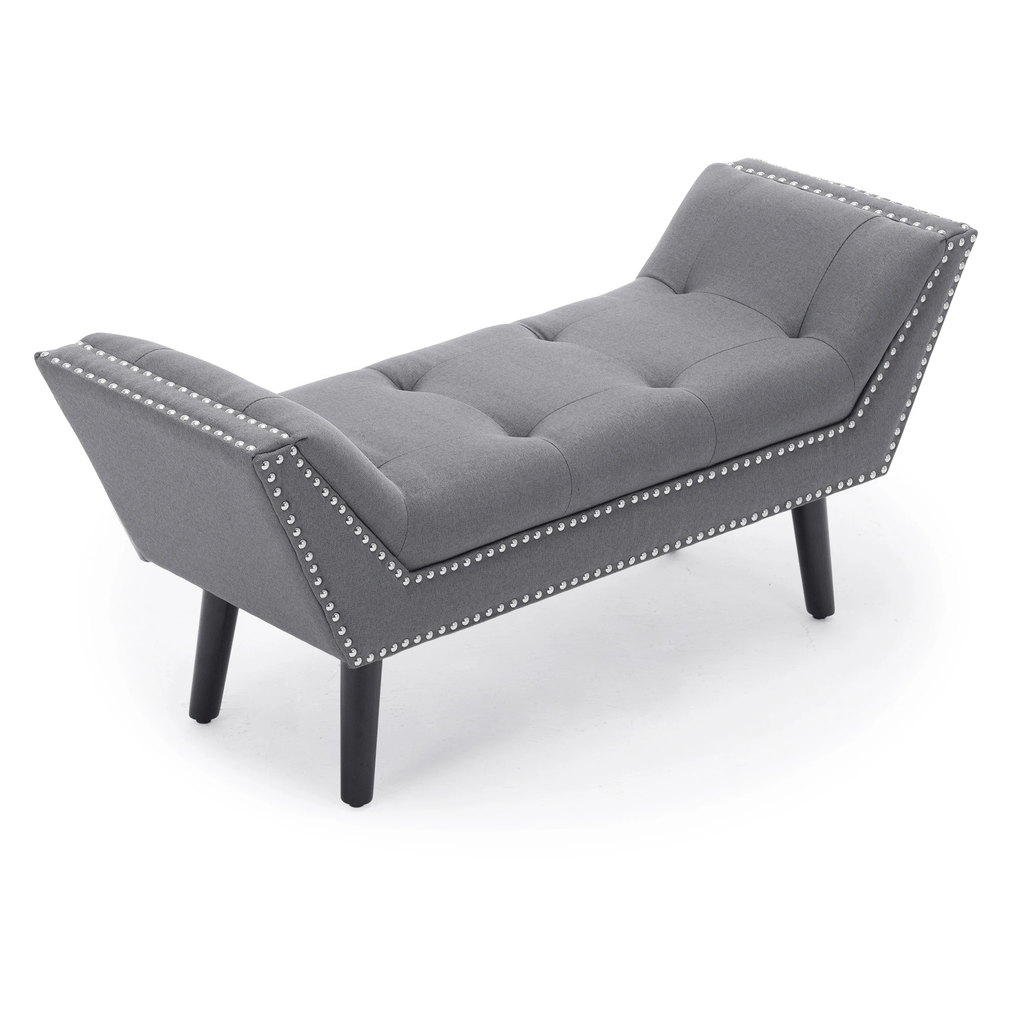 
High Quality Modern Fabric Upholstered Scroll Arm Tufting Ottoman Stool Bench Bed End, 1PC 