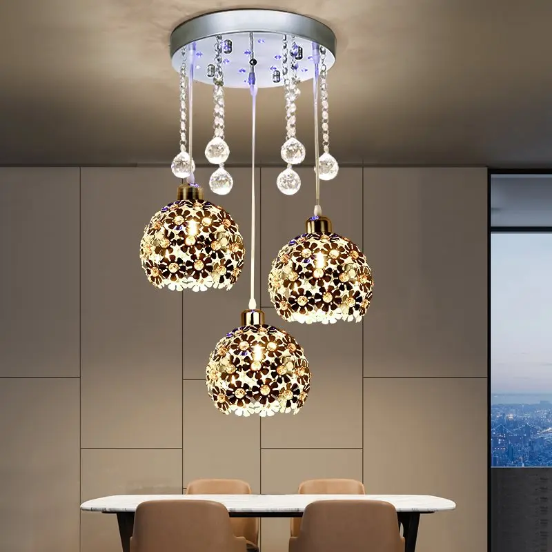 3头水晶led吊灯酒吧悬挂式照明灯具餐厅吊灯北欧卧室灯