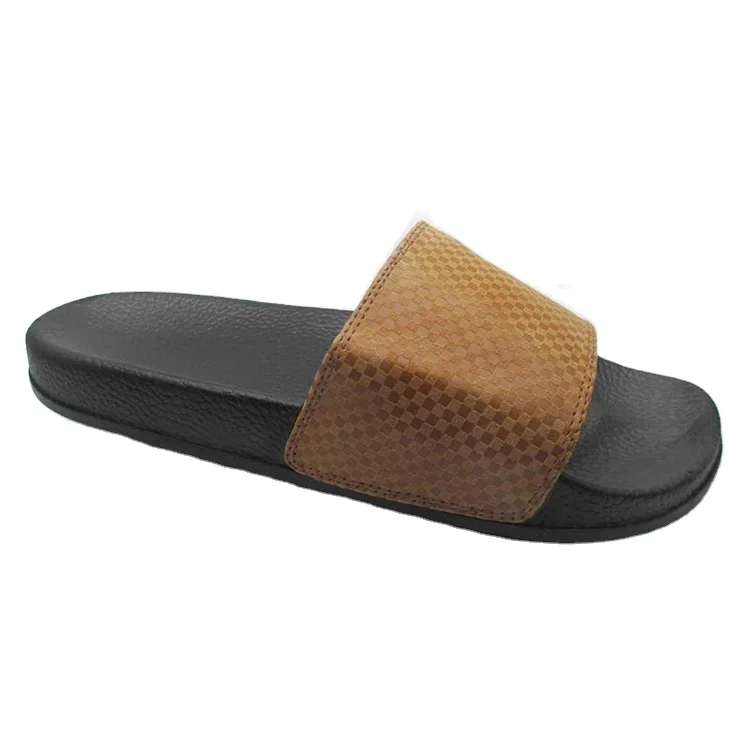 
HIGH QUALITY PU UPPER SLIDES SANDALS MEN EVA INJECTION FACTORY WHOLESALE SLIPPERS 