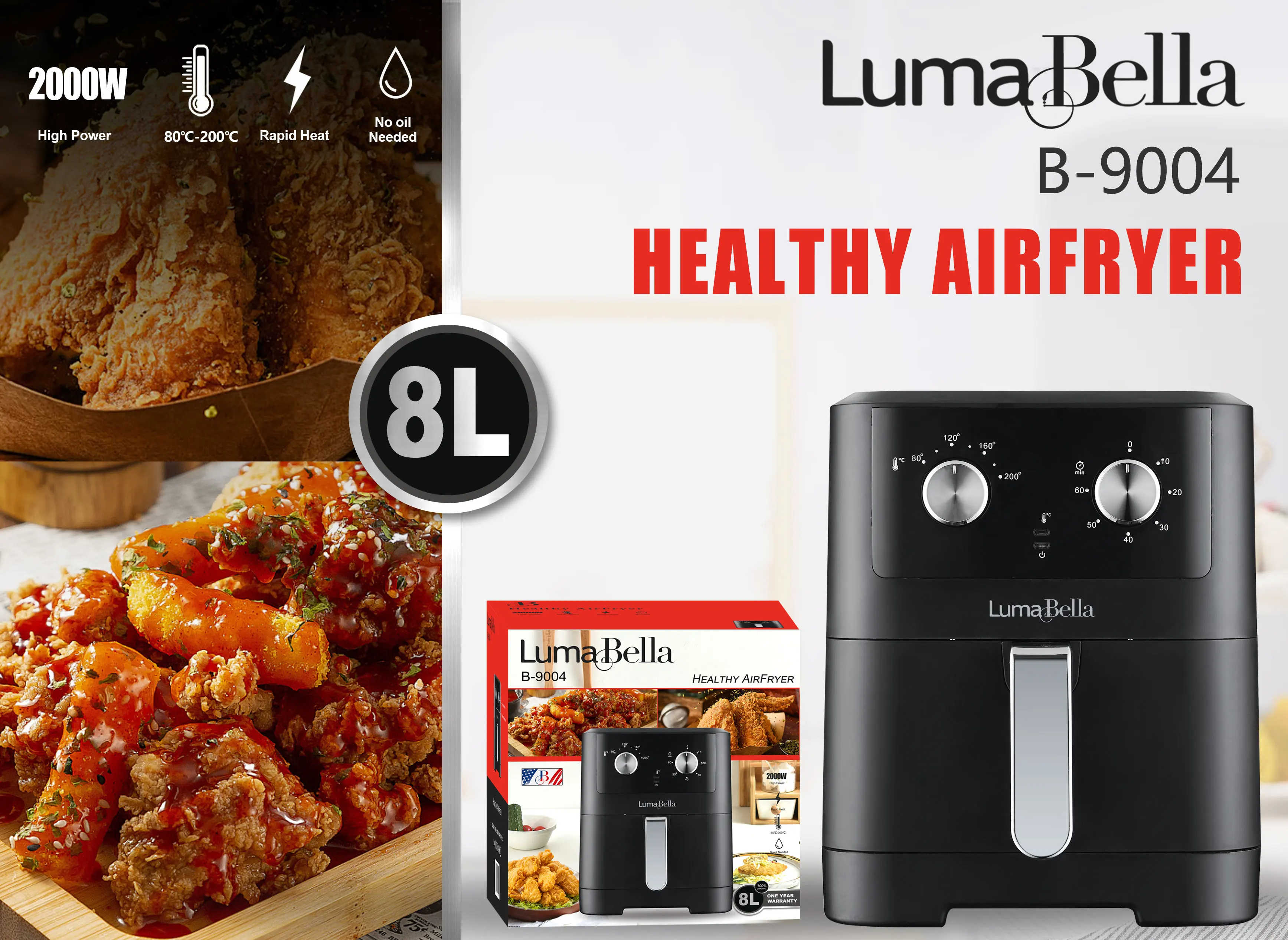 Sokany B9004 Oil Free Airfryers Capacity 8l Electric Deep Air Fryers