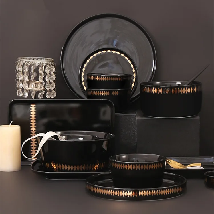 Wholesale Nordic modern design custom black royal ceramic dinnerware.jpg