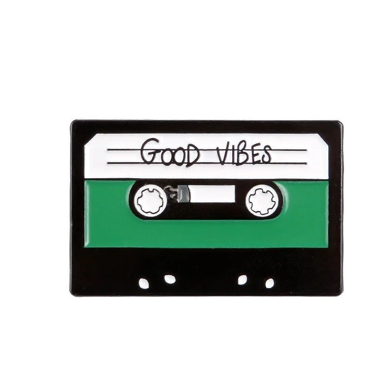 Charmart Good Vibes Tape Lapel Pin 2 Piece Set Vintage Cassette Tape Enamel Brooch Pins Accessories Badges Gifts