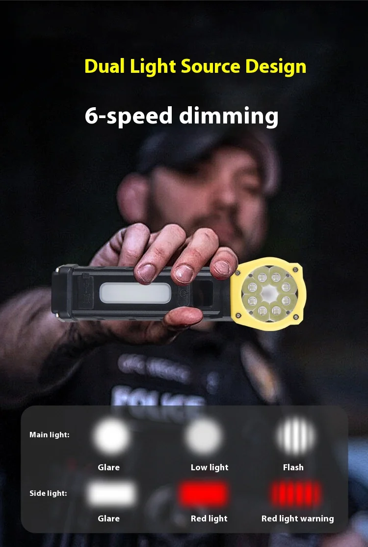 带旋转调节的发光二极管工作灯、COB泛光灯条、磁吸迷你充电手电筒