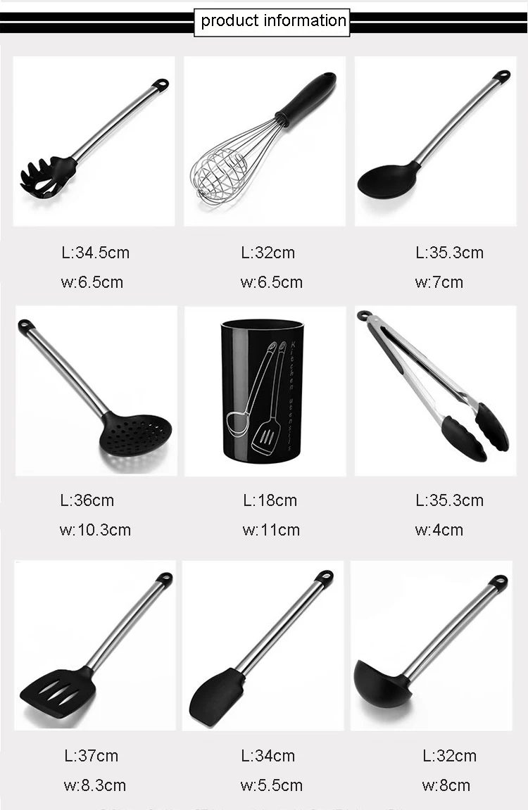 Best Selling Products Kitchen Accessories Set Non-stick Cooking Equipment 9 Pcs Silicone Spatula Soup Spoon Colander Shovel Tong