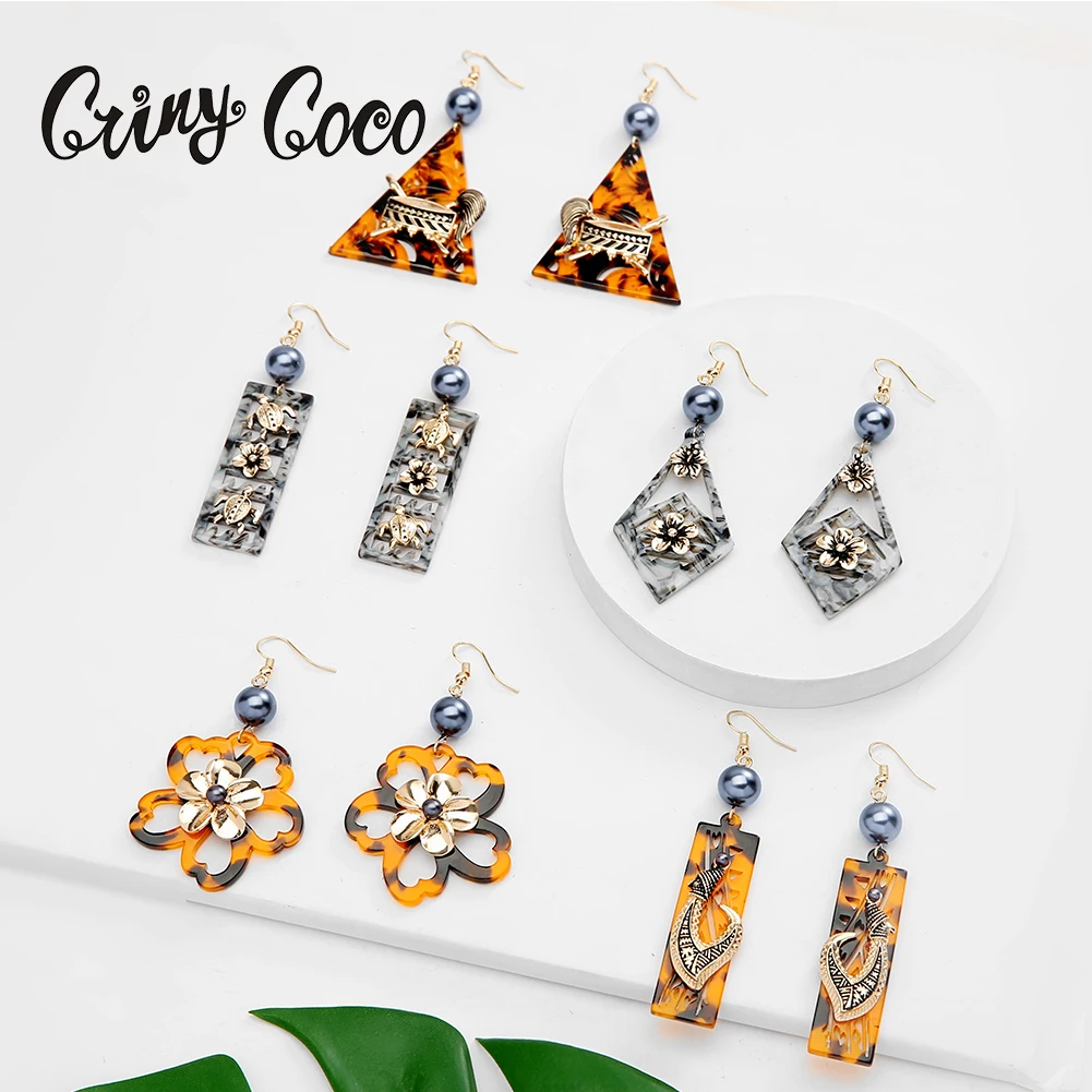 

Cring CoCo Holiday Simple Yellow Pearl Flower Vintage Hawaiian Polynesian jewelry wholesale Earrings Acrylic Boho Earrings tortoiseshell earrings