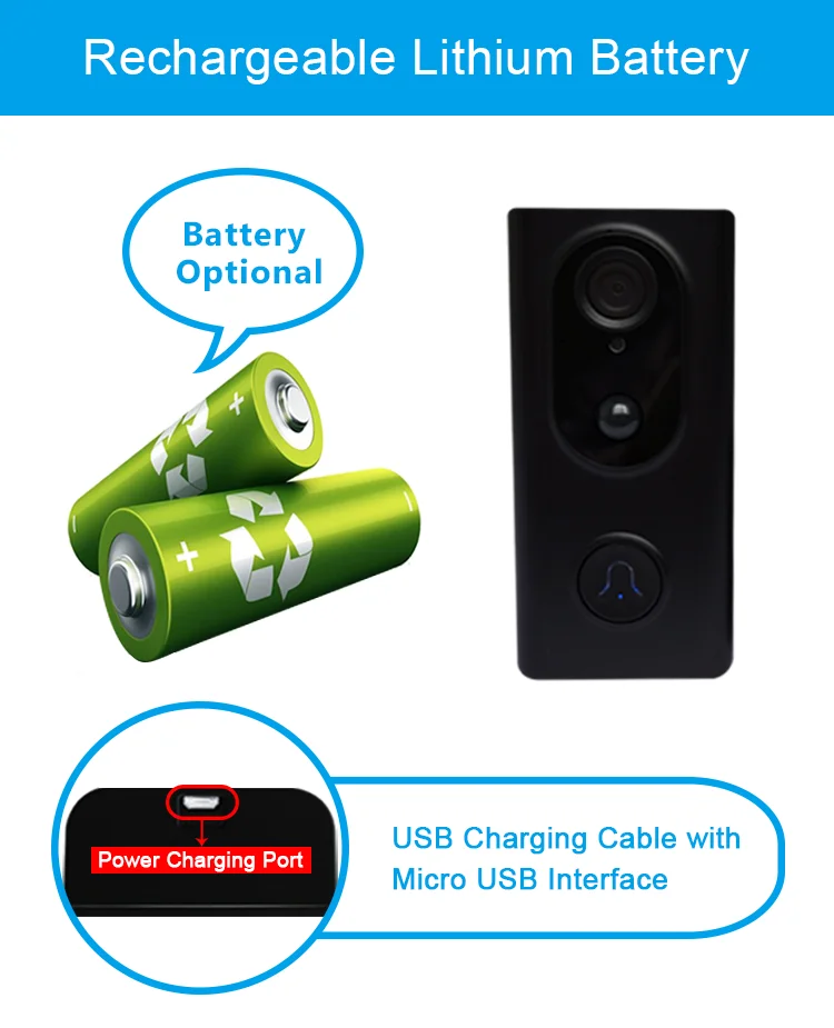 Rechargeable Long Standby Lithium Battery Video Door Bell Doorbell ...