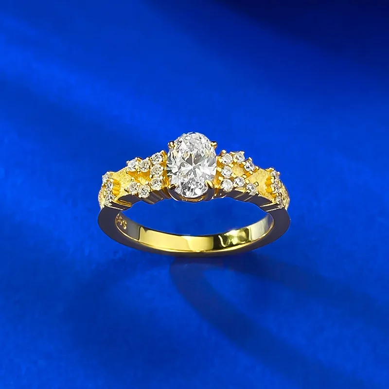 S925 Silver Gold-Plated Ring 5*7mm Egg-Shaped Oval Cut with Zircon Middle Ancient Pigeon Egg Fingertip Elf Lab Diamond Ring