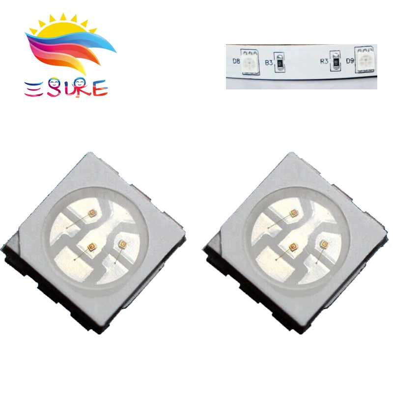 RGB 5050 SMD LED 0.2W Epistar Chip N5302 Replace WS2812 SK6812 High Voltage 2.5-6.5V