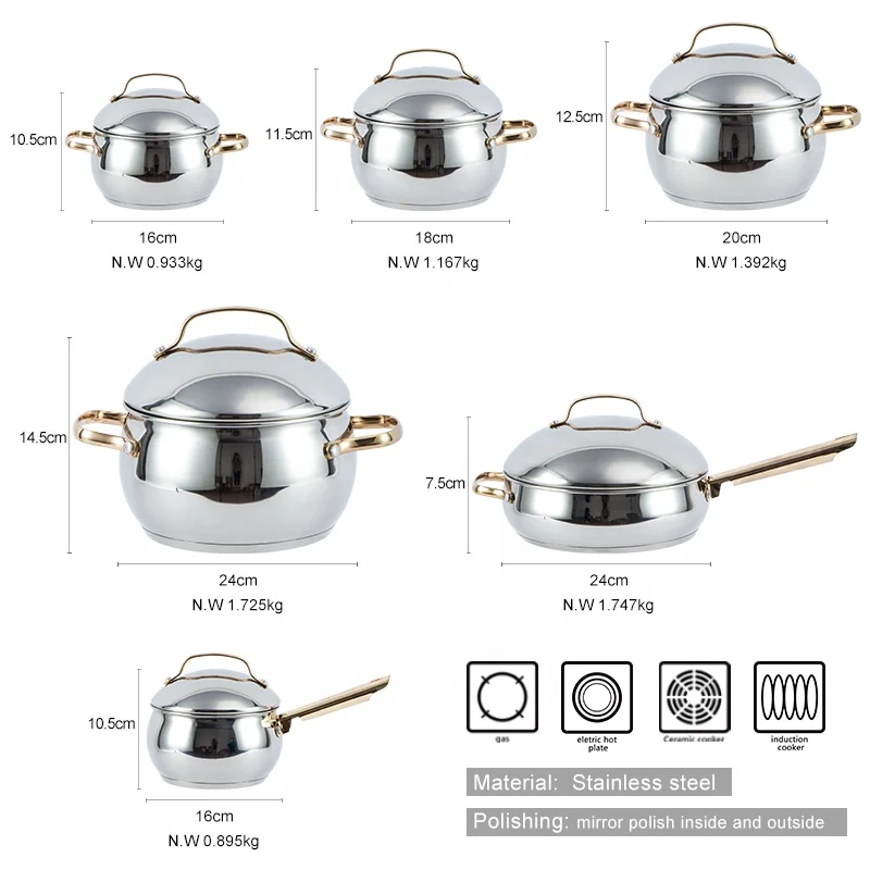 Factory 12 Pcs Cookware Set Gold-plated Knob And Handle Stainless Steel ...