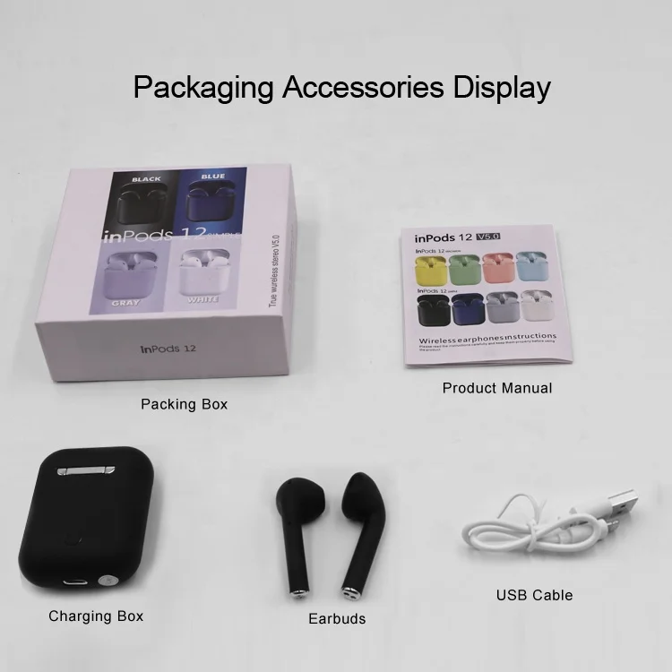 Amazon Inpods 12 Frosted Feel Touch Control Pop up Window Connection TWS Stereo Mini Wireless BT Earphone i12 TWS - ANKUX.COM
