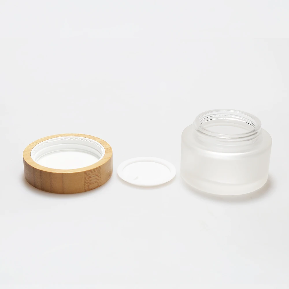 Lanjing Clear Frosted Bamboo Glass Jar With Wooden Lid And Spoon
