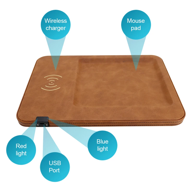 10w Qi Wireless Charger Desktop Tray With 9v 1a Output Port Leather