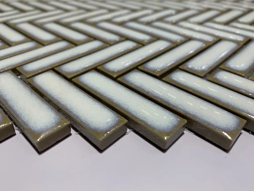 Color Variation Splashback Glazed Ceramic Mosaic Herringbone tile